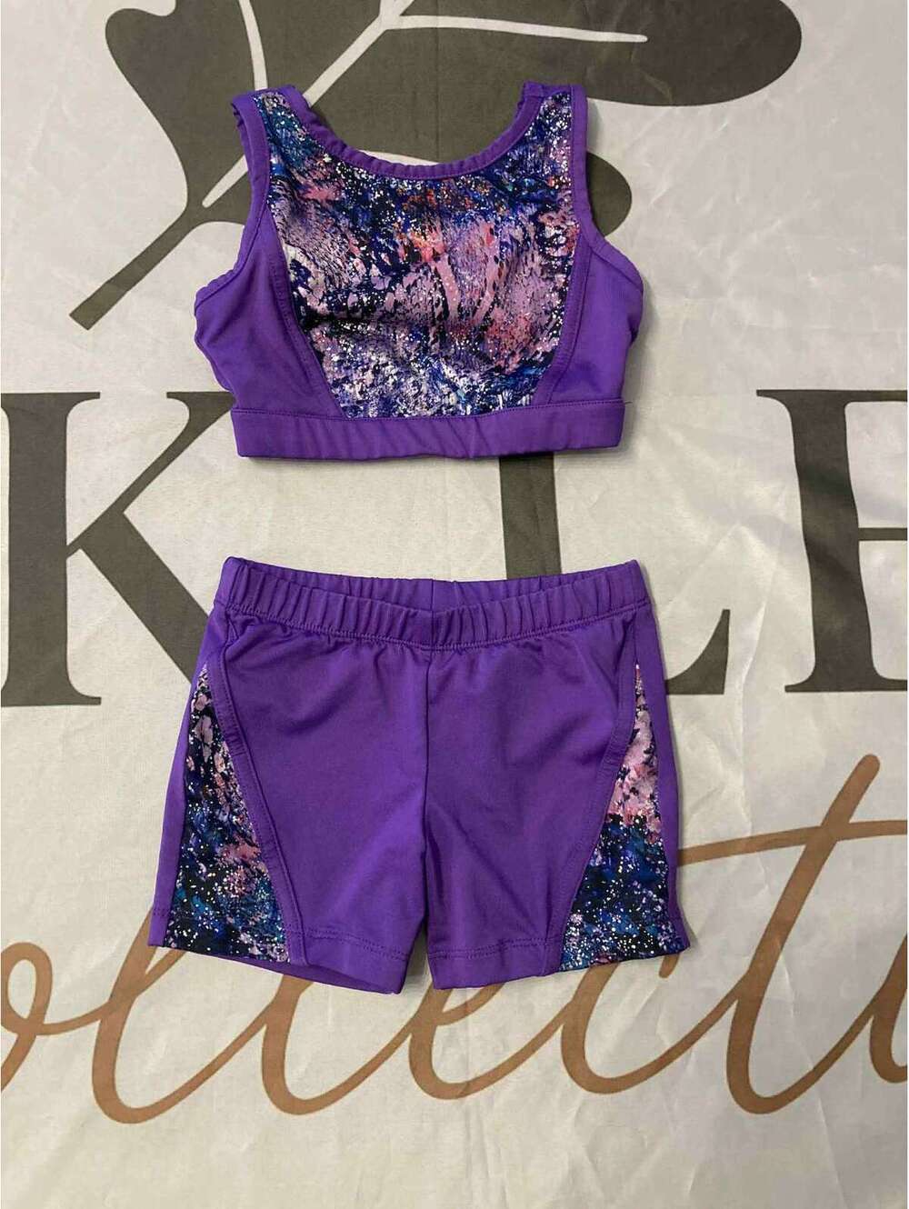 Danskin Now Girls' Purple Athletic Crop Top and Shorts Set XS (4-5)